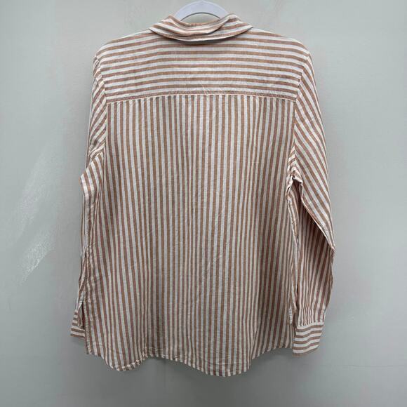 Rachel Hollis Ltd. Striped Burnt Sienna Linen Blend Button Front Blouse - Picture 2 of 7
